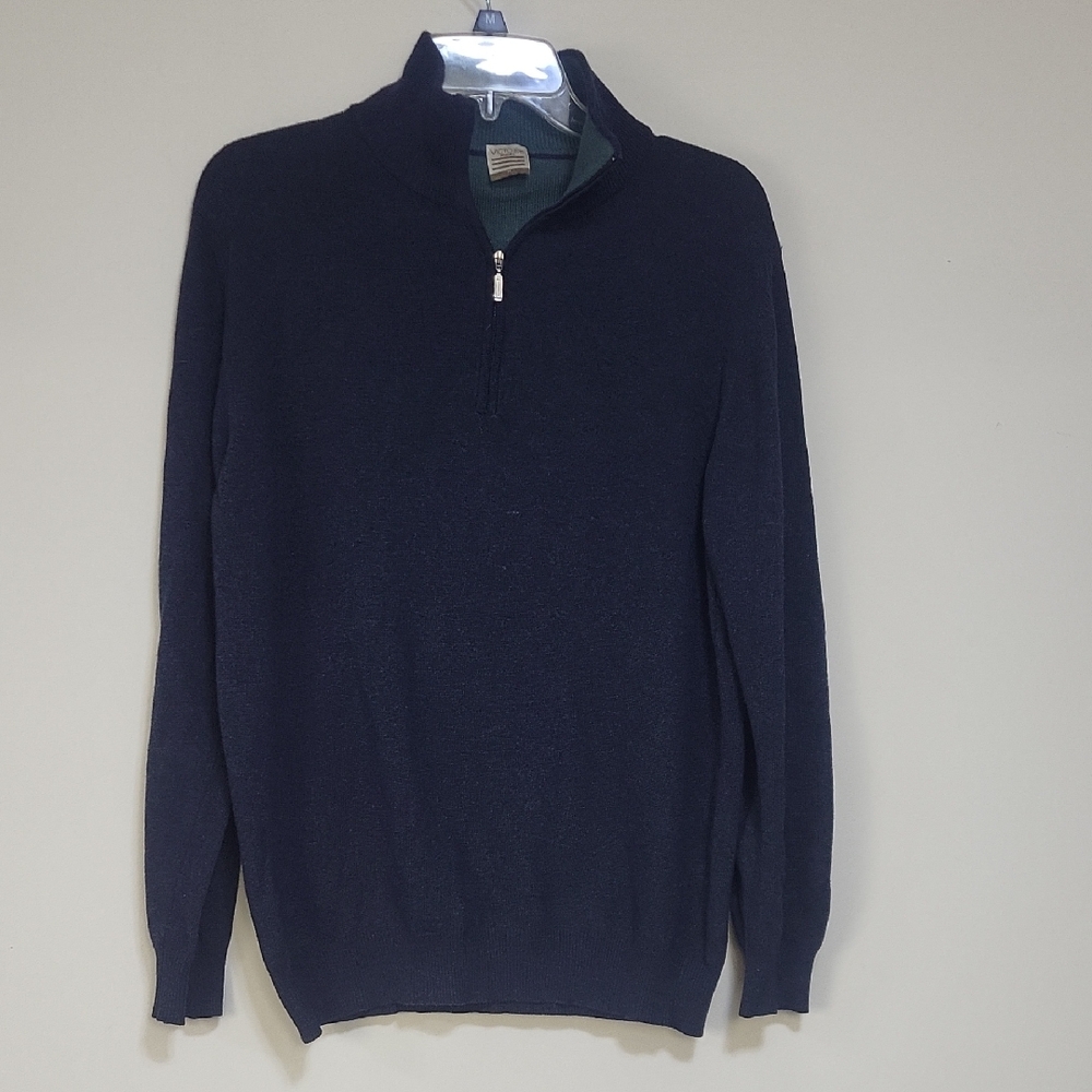 Vtg VICTOIRE HOMMES Blue Green Wool Cashmere Quarter Zip Sweater